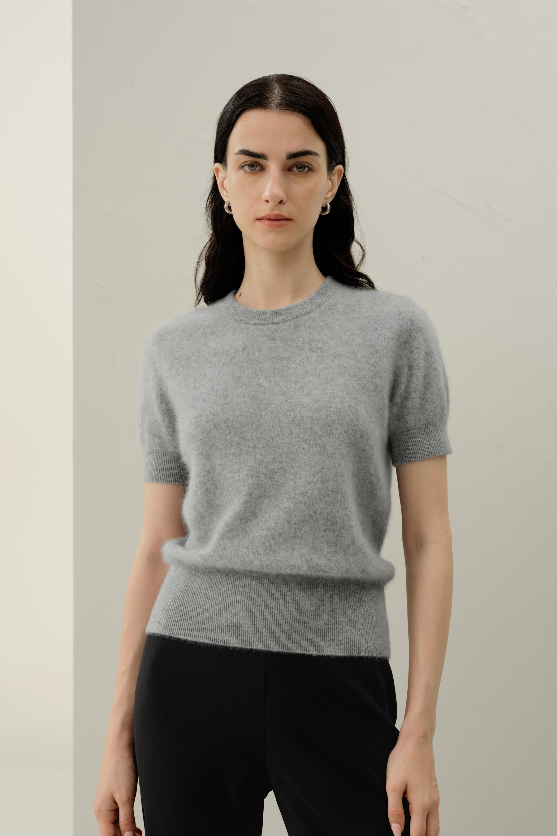 Brushed Cashmere Short-Sleeve Sweater | LILYSILK