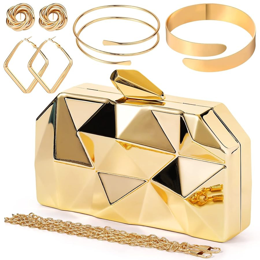 5 Pcs Clutch Purse for Women Evening Prom Purses Metallic Handbag for Wedding Banquet Retro Jewel... | Amazon (US)