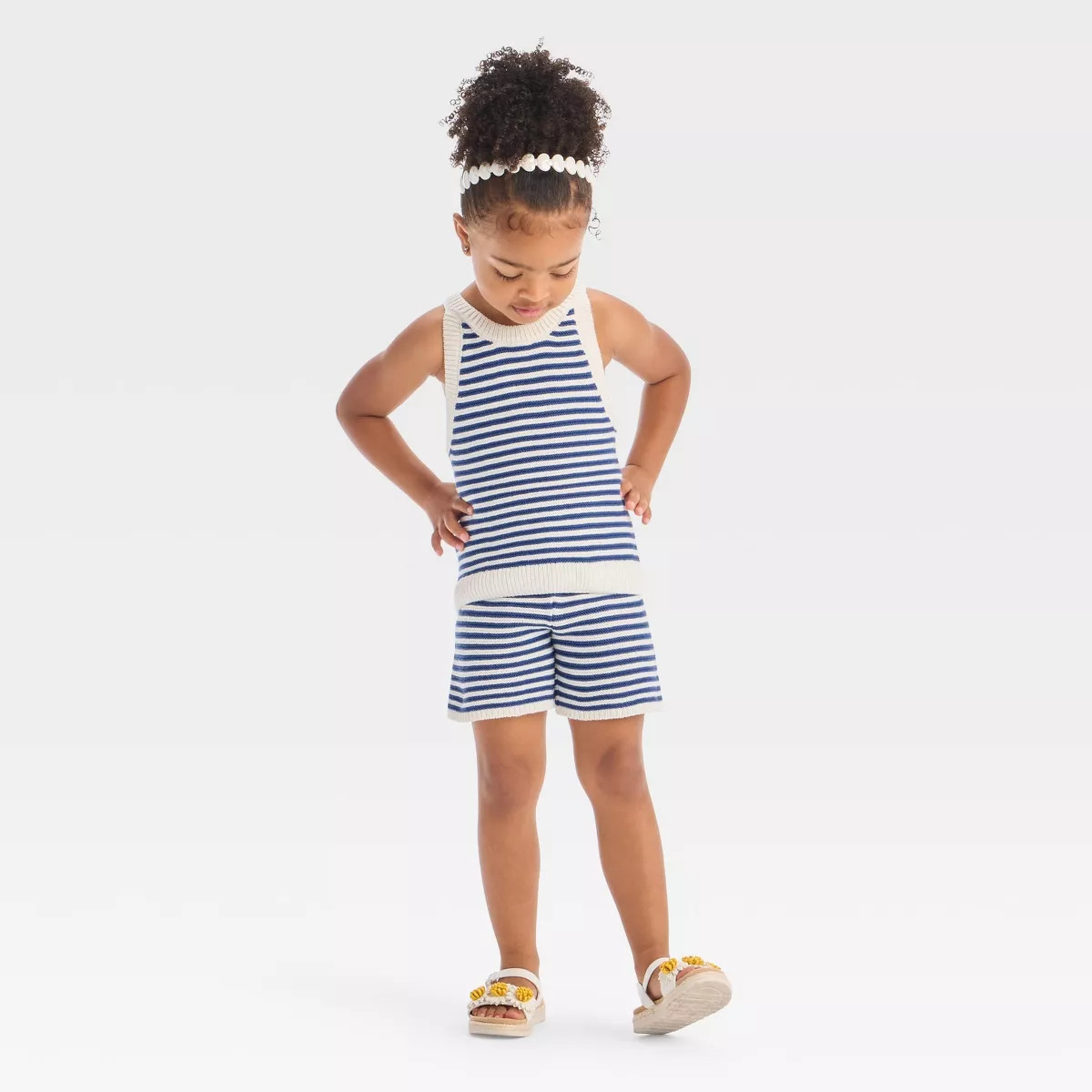 Toddler Girls' Americana Striped Sweater Shorts Set - Cat & Jack™ Navy Blue/Cream | Target