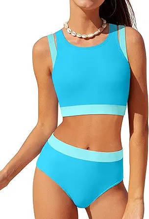 MIGU Girls Swimsuit Bikini Two Piece Girls Bathing Suits Adjustable Double Straps Color Block Swi... | Amazon (US)
