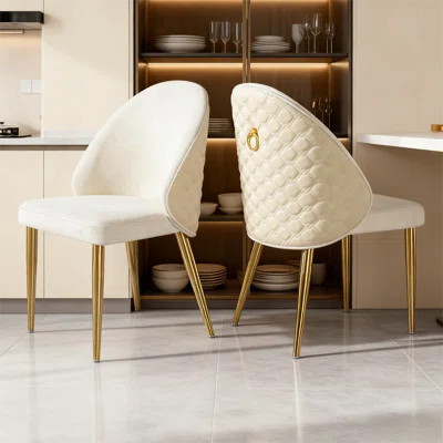 Round Beige Fabric Dining Chairs For Kitchen,modern Leather Chair Set Of 2 With Stainless Steel Legs,comfortable Circular Backrest Dinner Chairs For D | Wayfair North America