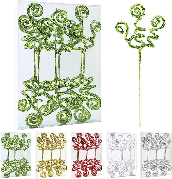 6PC Set Green Christmas Decoration Picks,Sequins Candy Shape Curly Pick, Christmas Tree Decoratio... | Amazon (US)