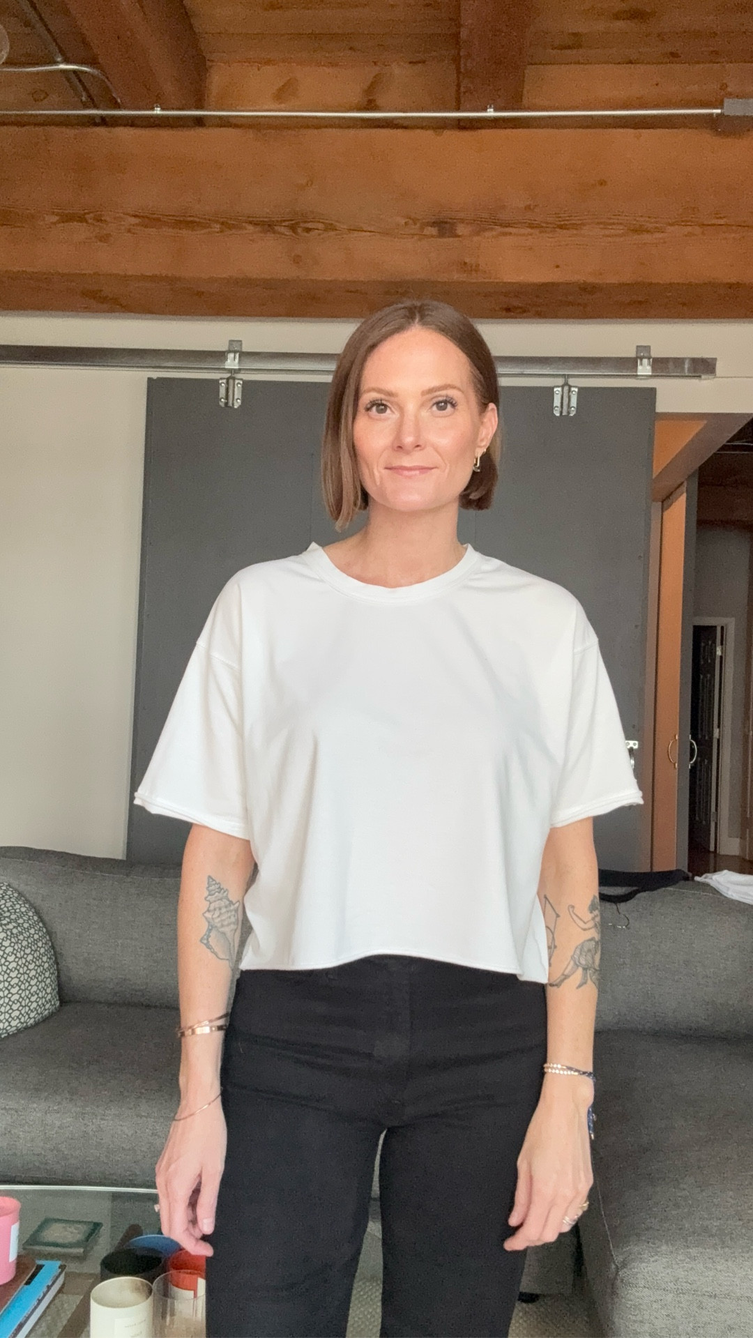 Try on of an oversized boxy crop tshirt. I get my regular size. The fabric doesn't wrinkle easily, which is great. 60% Polyester, 35% Rayon, 5% Spandex

#LTKFindsUnder50 #LTKOver40