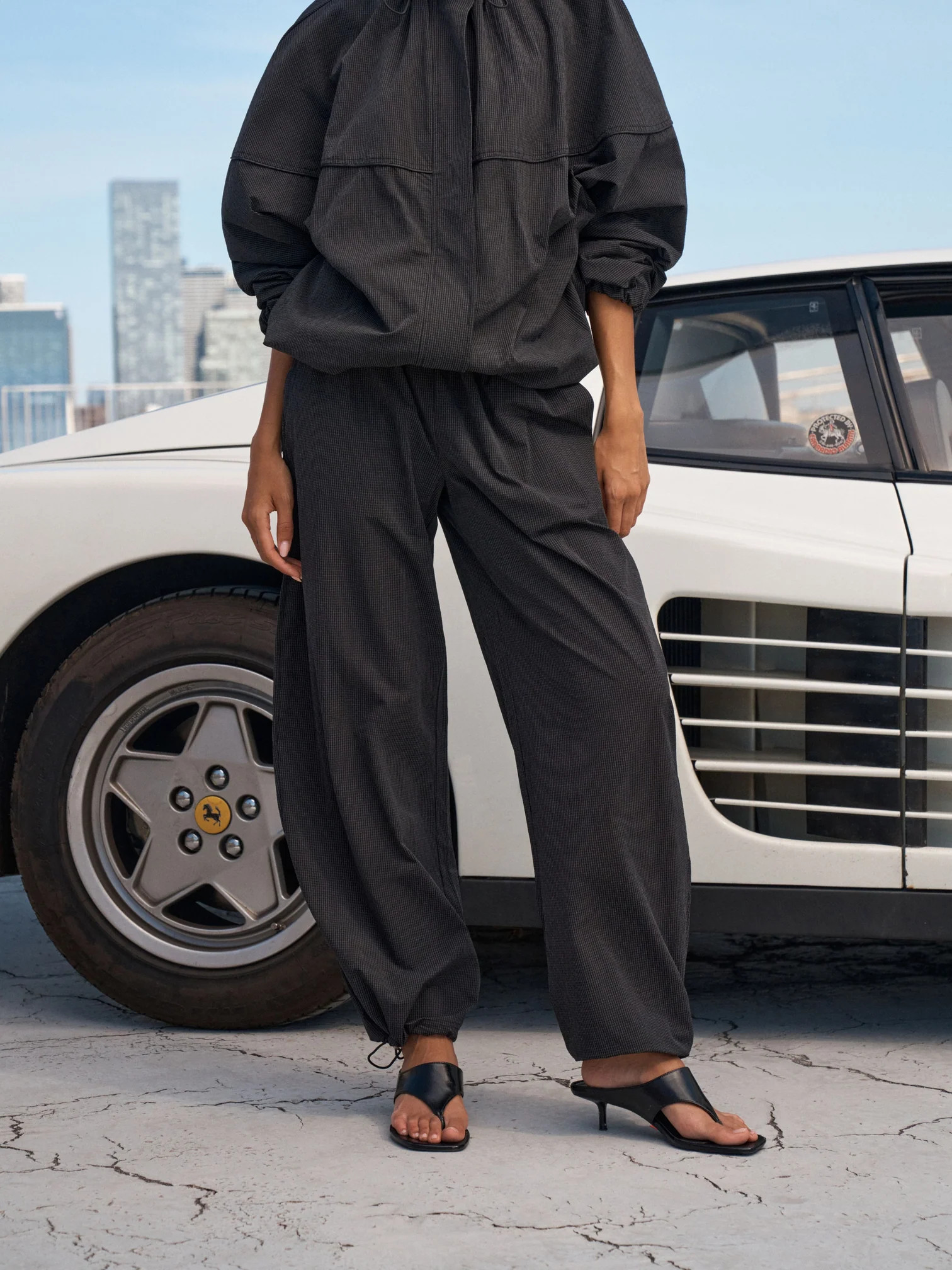 MICRO CHECK BARREL LEG TROUSERS - BLACK | The Couture Club