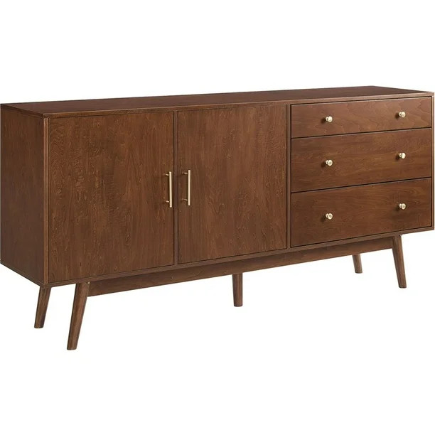 70" Mid Century Modern 3 Drawer 2-Door Sideboard in Walnut - Walmart.com | Walmart (US)