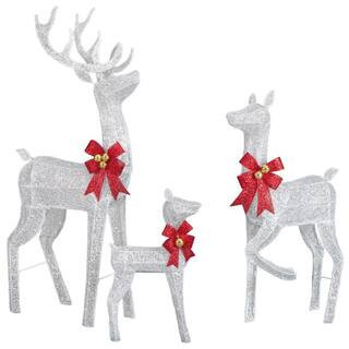60 in. Set of 3 Weather Proof Silver Sparkling Reindeer Family Christmas Yard Decor | The Home Depot
