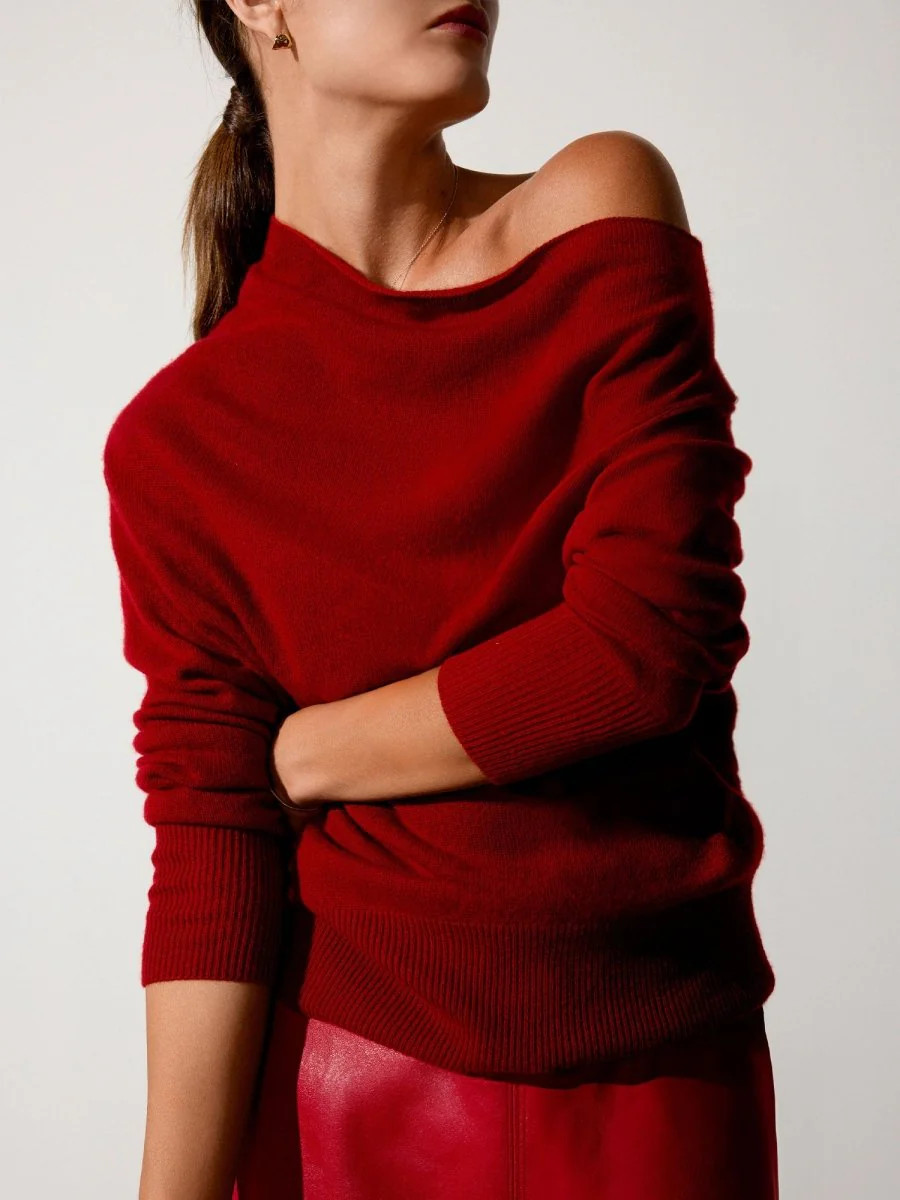 Women's Cashmere Lori Off Shoulder in Crimson | Brochu Walker | Brochu Walker