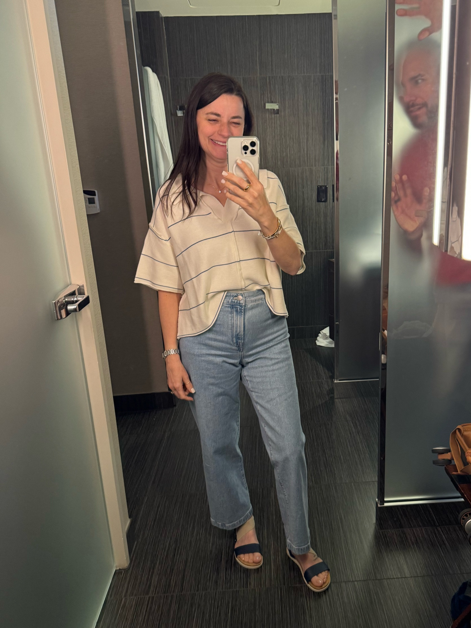 When an outfit is no nice, your husband creeps on you 🤣

Jeans run TTS. Top is from Mod Boutique. Shoes are Yellowbox brand  

#LTKOver40 #LTKStyleTip #LTKTravel
