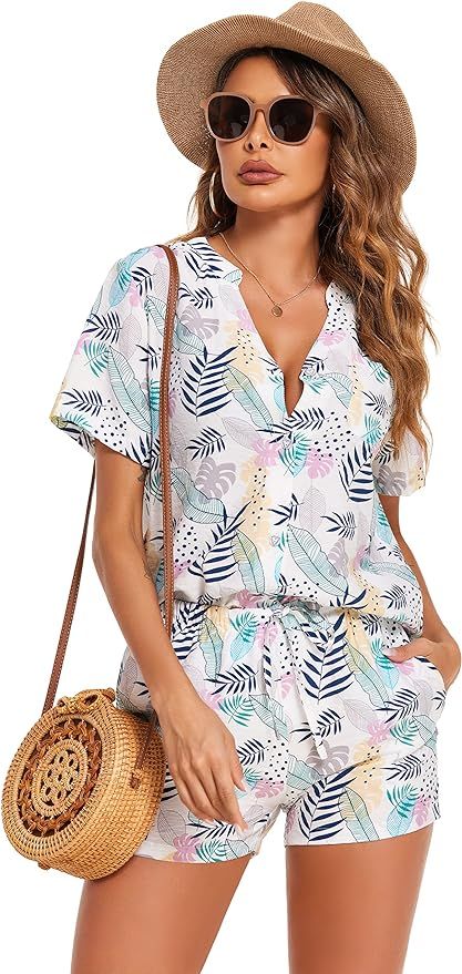 Ekouaer Pajamas Set for Women Hawaiian Printed Loungewear Button Down Two Piece Beach Outfits Sof... | Amazon (US)