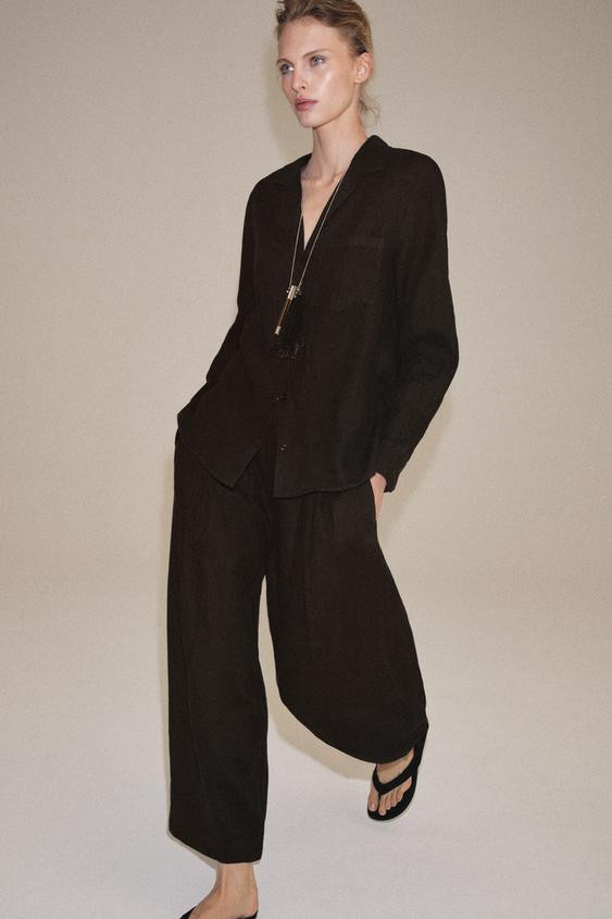 ZW COLLECTION LINEN BARREL PANTS | Zara US
