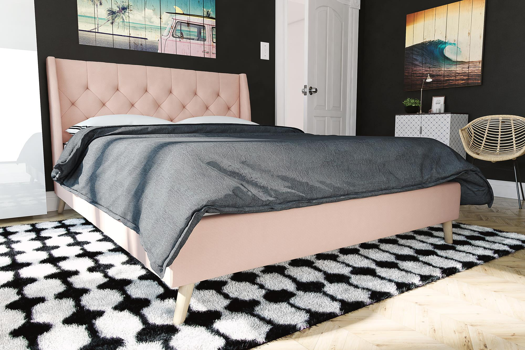 Novogratz Her Majesty Bed, Queen, Pink Linen | Walmart (US)