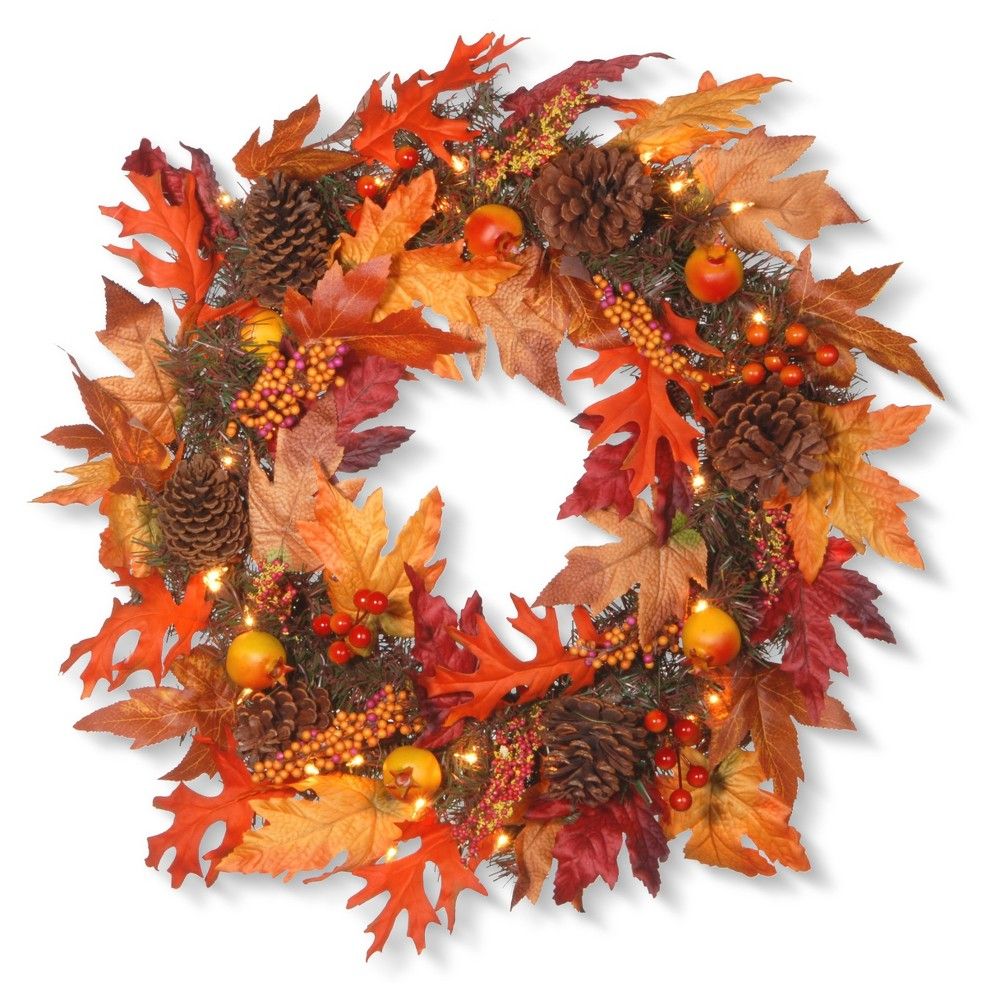 24"" Maple Wreath with Clear Lights - National Tree Company | Target