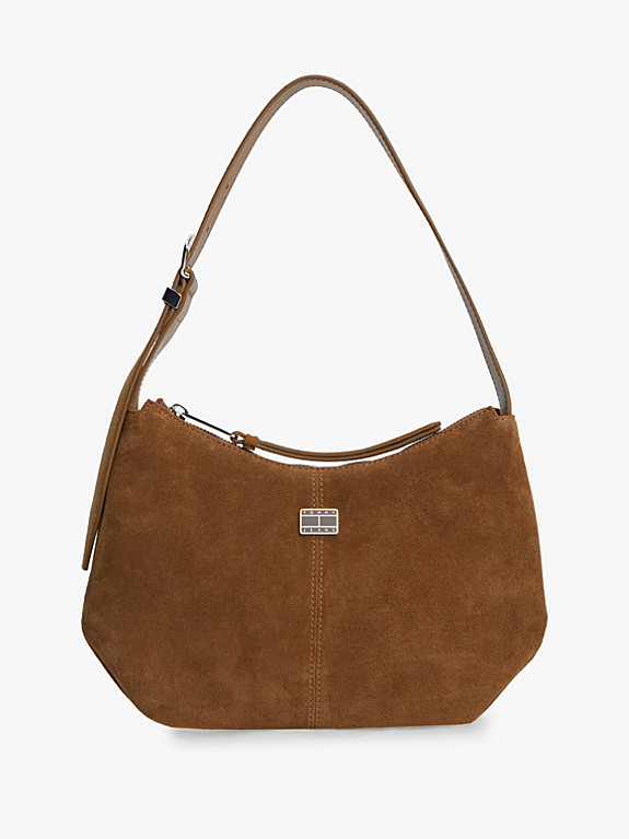 Suede Slouch Shoulder Bag | Brown | Tommy Hilfiger | Tommy Hilfiger UK