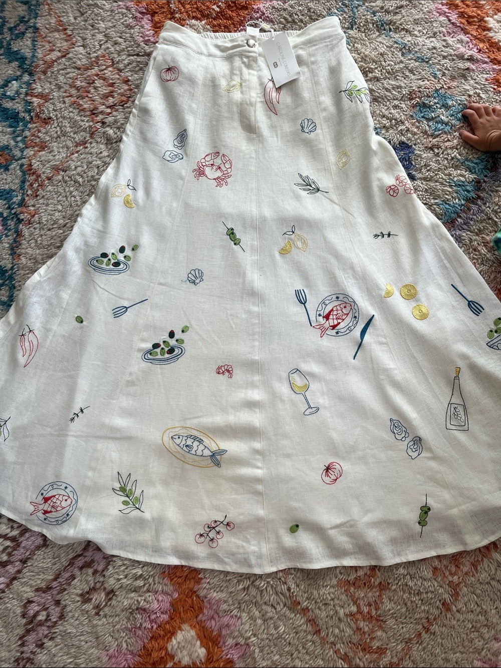 NWT Caroline Constas Women\u2019s White Embroidered Linen A-Line Skirt, Size US 10 | Poshmark