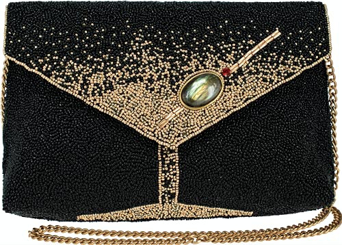Mary Frances Olive You Beaded Crossbody Clutch – Martini Glass Motif Evening Bag with Gem Accent & Removable Chain Strap for Travel, Weddings, Parties – Black | Amazon (US)