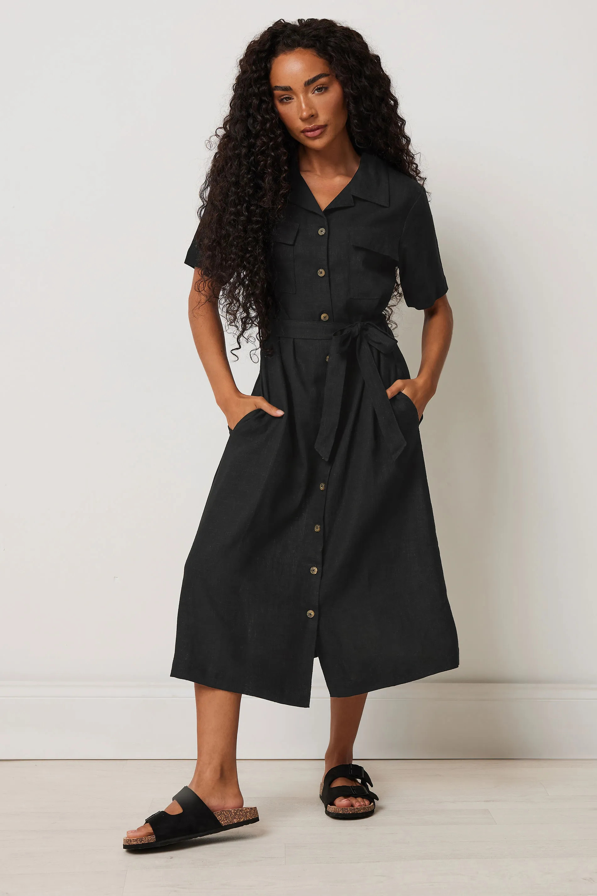 Black M&Co Petite Linen Shirt Dress | Debenhams | Debenhams UK