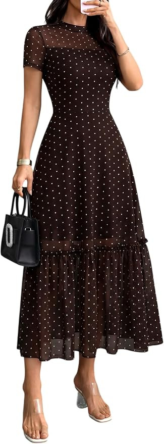 GothDark Women's Summer Floral Mesh Ruffle Casual Maxi Wedding Guest Dress | Amazon (US)