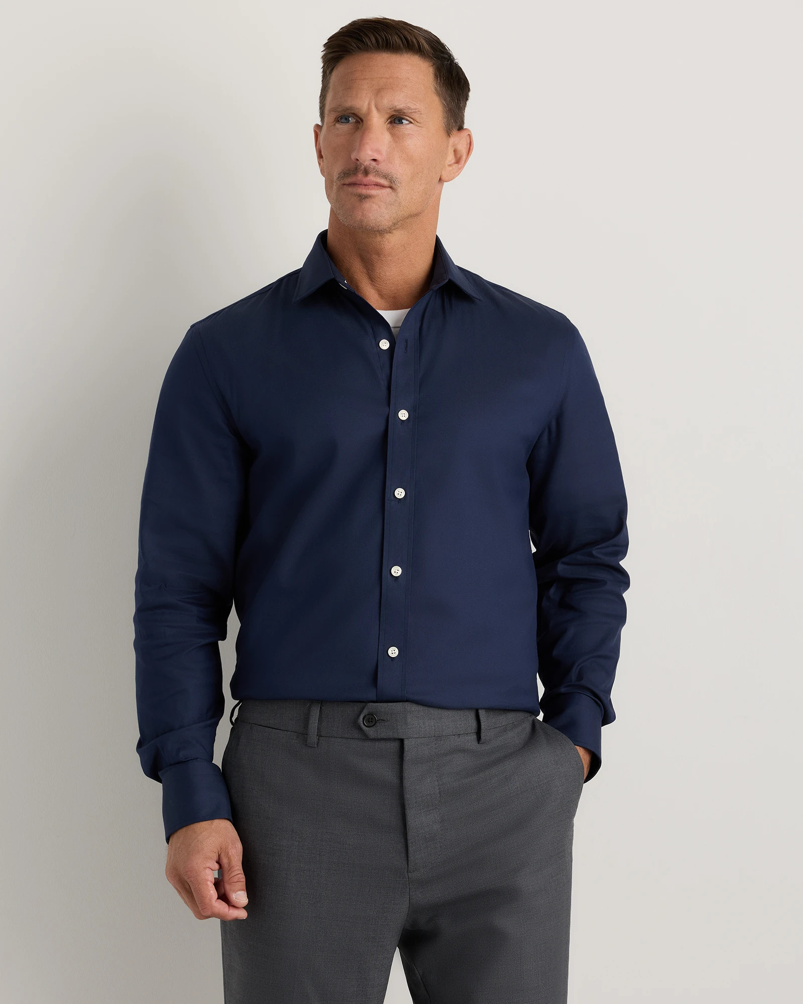 Quince | Men's Comfortflex Performance Dress Shirt in Blue Stripe, Size Medium, Cotton | Quince