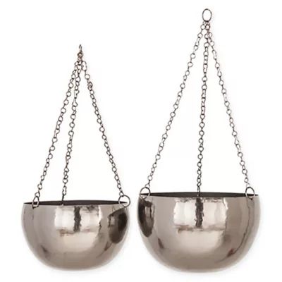 2-Piece Round Iron Hanging Planter Set in Black | Bed Bath & Beyond