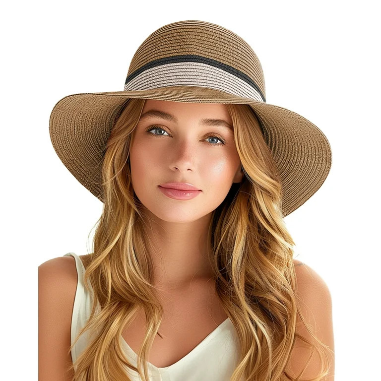 Whiteleopard Women Wide Straw Panama Hat,Foldable Fedora Beach Sun Hats for Women | Walmart (US)