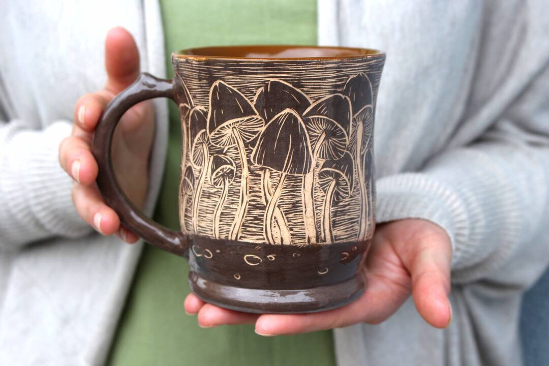 Ceramic Large  Mug  15oz, Handcrafted Teacup With Mushrooms and Forest Illustration Eco-friendly ... | Etsy (US)