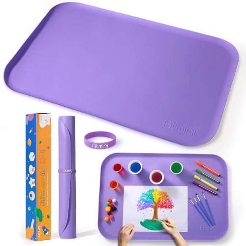 AtMini Silicone Art Mats for Kids, 24"x16" Silicone Craft Mat with Lip to Keep Clean, Play Sand, Painting, DIY Crafts Mat for Kids (Purple) | Amazon (US)