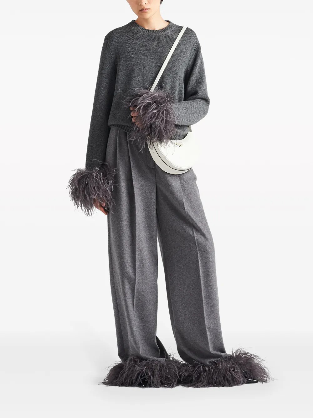 Prada feather-trimmed Cashmere Jumper | Grey | FARFETCH | Farfetch Global