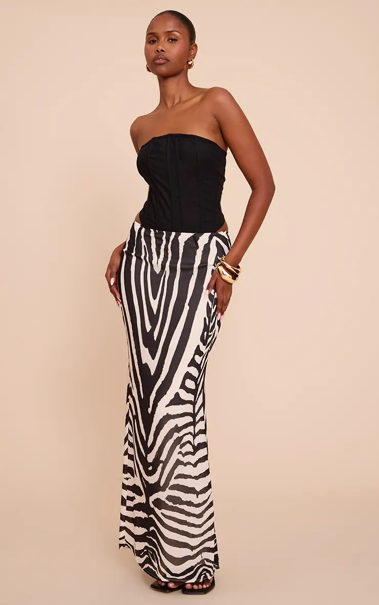 Black Print Chiffon Maxi Skirt | PrettyLittleThing UK