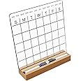 The Hausology Clear Acrylic Desk Calendar w/ Wood Light Stand, 2 Black Dry Erase Pen Holder - 10'... | Amazon (US)