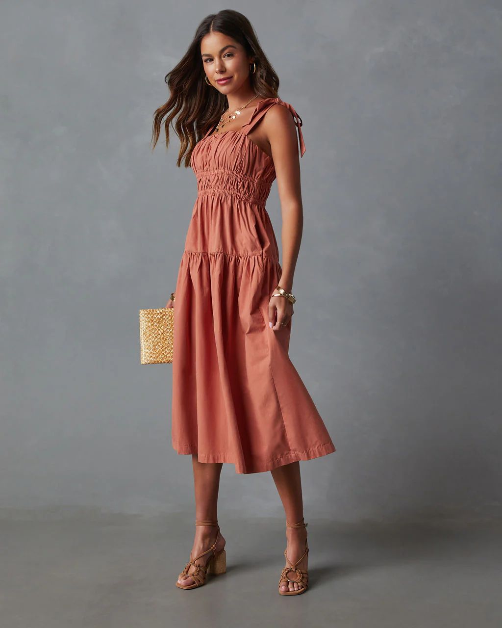 Briella Tie Shoulder Tiered Midi Dress | VICI Collection