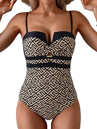 Eomenie Women's Push Up Wrap Front Swimsuit One Piece Tummy Control Bathing Suits Bandeau Support... | Amazon (US)