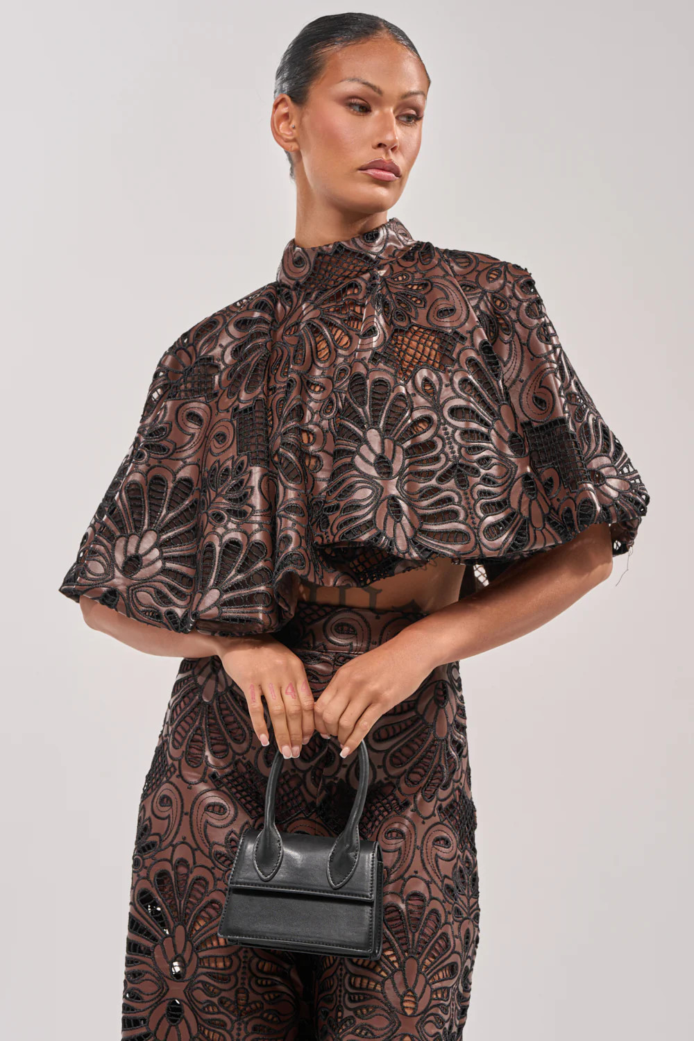 LENA LACE AND PU BLOUSE | AKIRA