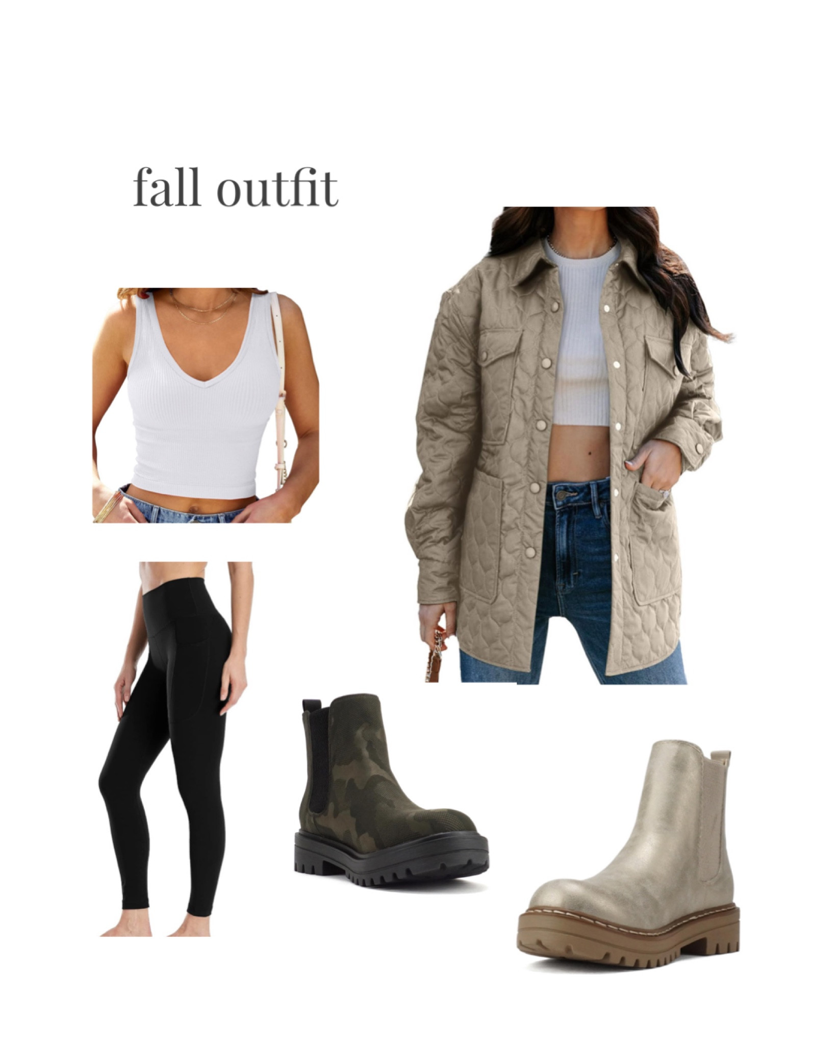 fall outfit - obsessed with these chelsea style boots, they come in so many colors!!! 

quilted jacket light weight boots metallic camo white tank fitted leggings buttery lululemon align dupe soft comfy casual winter under 50 chelsea winter shoe

#LTKfindsunder50 #LTKshoecrush