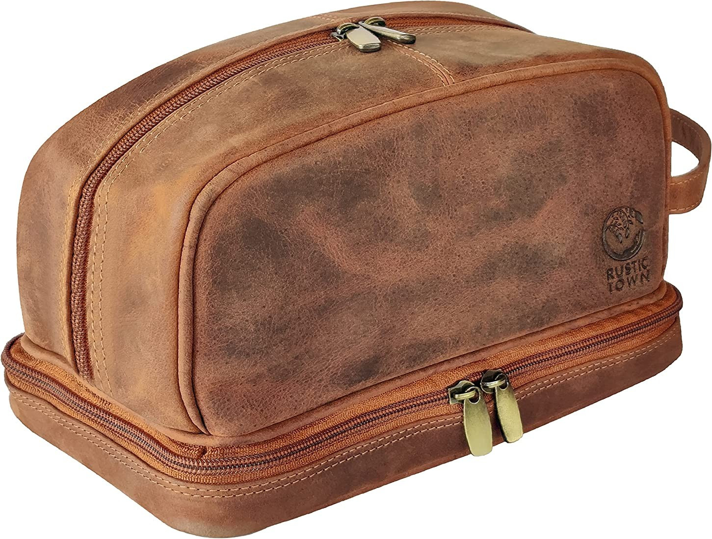 Genuine Leather Travel Cosmetic Bag - Hygiene Organizer Dopp Kit By Rustic Town | Amazon (US)
