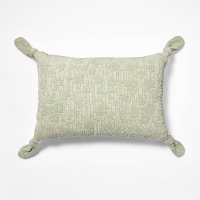 Lumbar Floral Jacquard Pillow with Corner Ties Green - Threshold designed with Studio McGee | Target