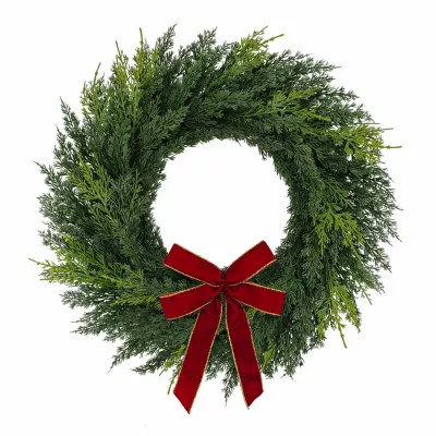 Puleo International 22" Artificial PE Cypress Christmas Wreath with Bow | Belk