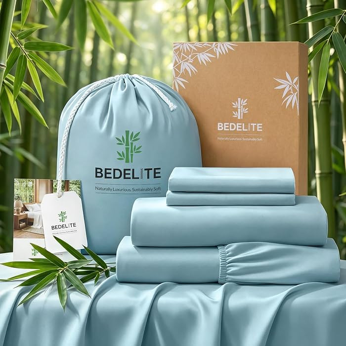 BEDELITE Bamboo Viscose Sheets - 100% Organically Grown, Up to 18" Deep Pocket Queen Sheet Set, A... | Amazon (US)