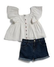 Girls 2pc Woven Short Sleeve Top With Woven Shorts Set | TJ Maxx