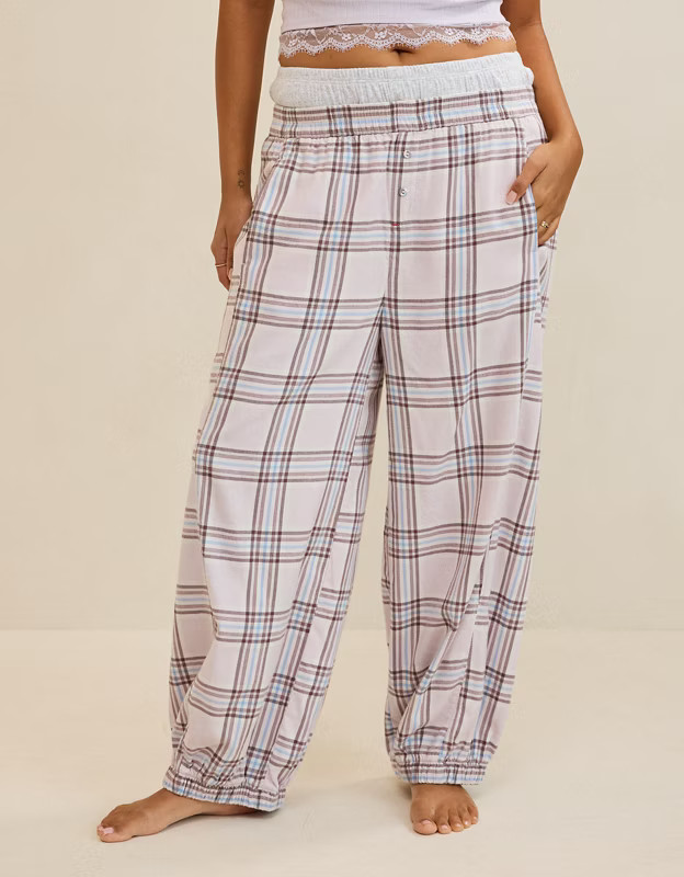 OVERSLEPT by Aerie Flannel Balloon Pant Women's Hushed Violet L | Aerie