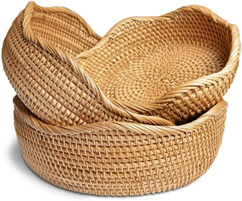HITOMEN Handmade Rattan Bread Baskets Round Wicker Fruit Basket for Serving (Honey Brown) Set of ... | Amazon (US)