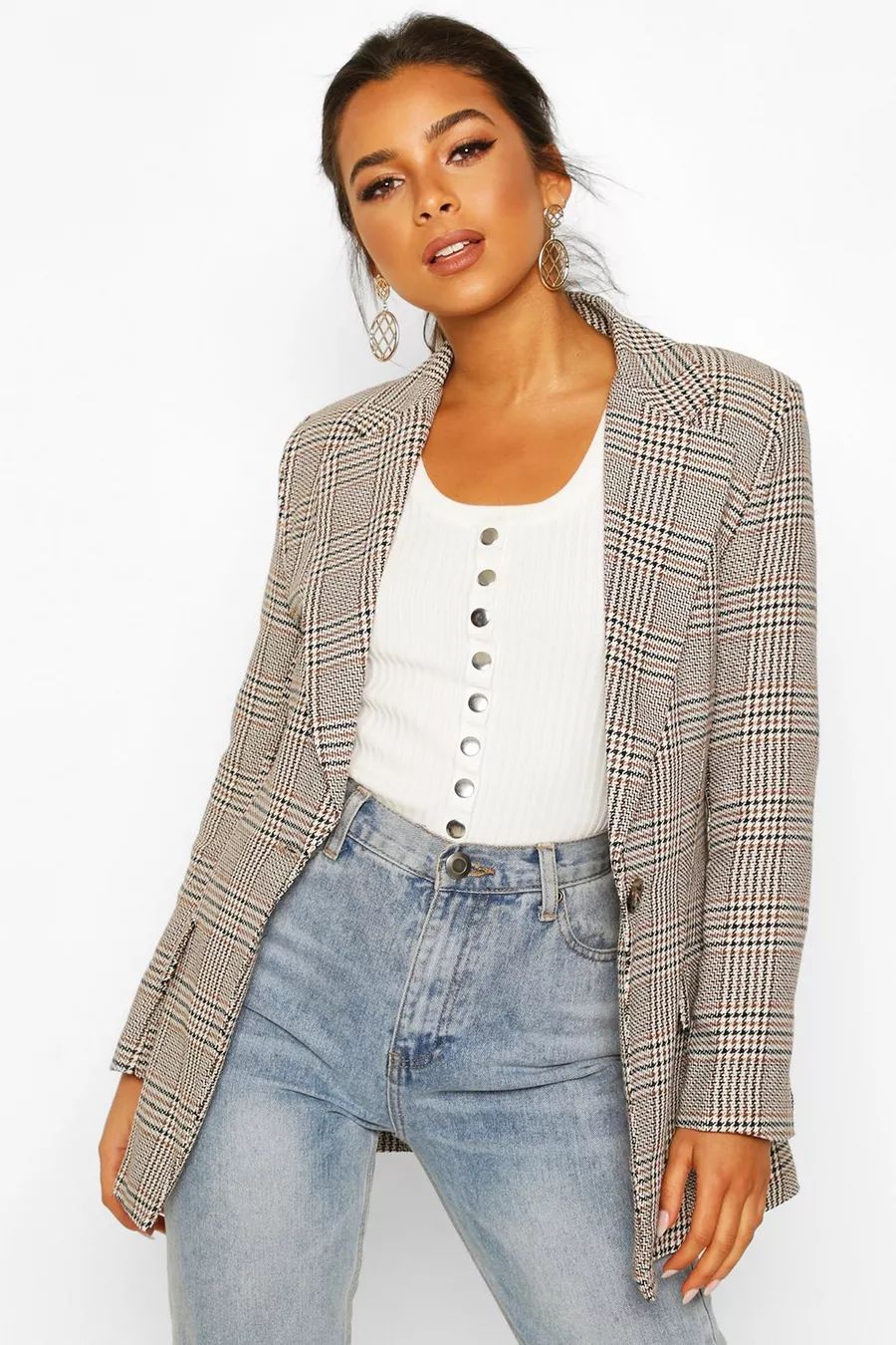 Petite Longline Check Blazer | Boohoo.com (US & CA)