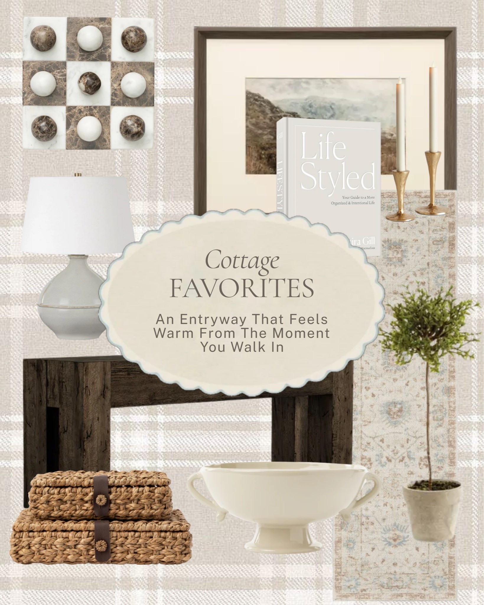 An entryway that makes a first impression without trying too hard ✨ 

A dark wood console, a ceramic lamp, a vintage-inspired rug, stacked woven boxes, a classic footed bowl, a topiary, and those small styling details that make you feel welcome the moment you walk in. 

All linked here 🤍 

#LTKhome