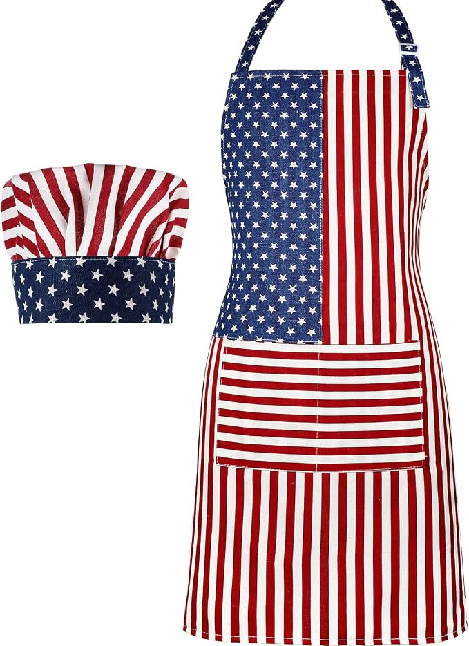 SATINIOR USA 4th of July Flag Kitchen Chef Hat Adjustable Apron 250th Independence Day Apron Patr... | Amazon (US)