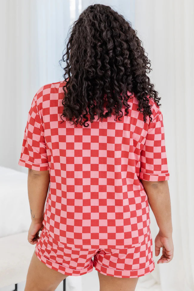 In Love With Me Pink And Red Checkered Pajama Top | Pink Lily