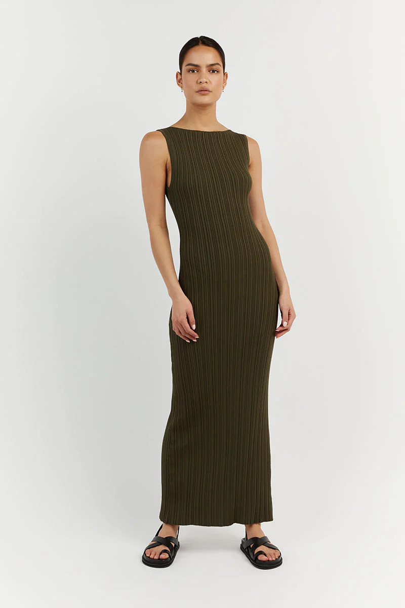 SIENNA OLIVE KNIT MIDI DRESS | DISSH