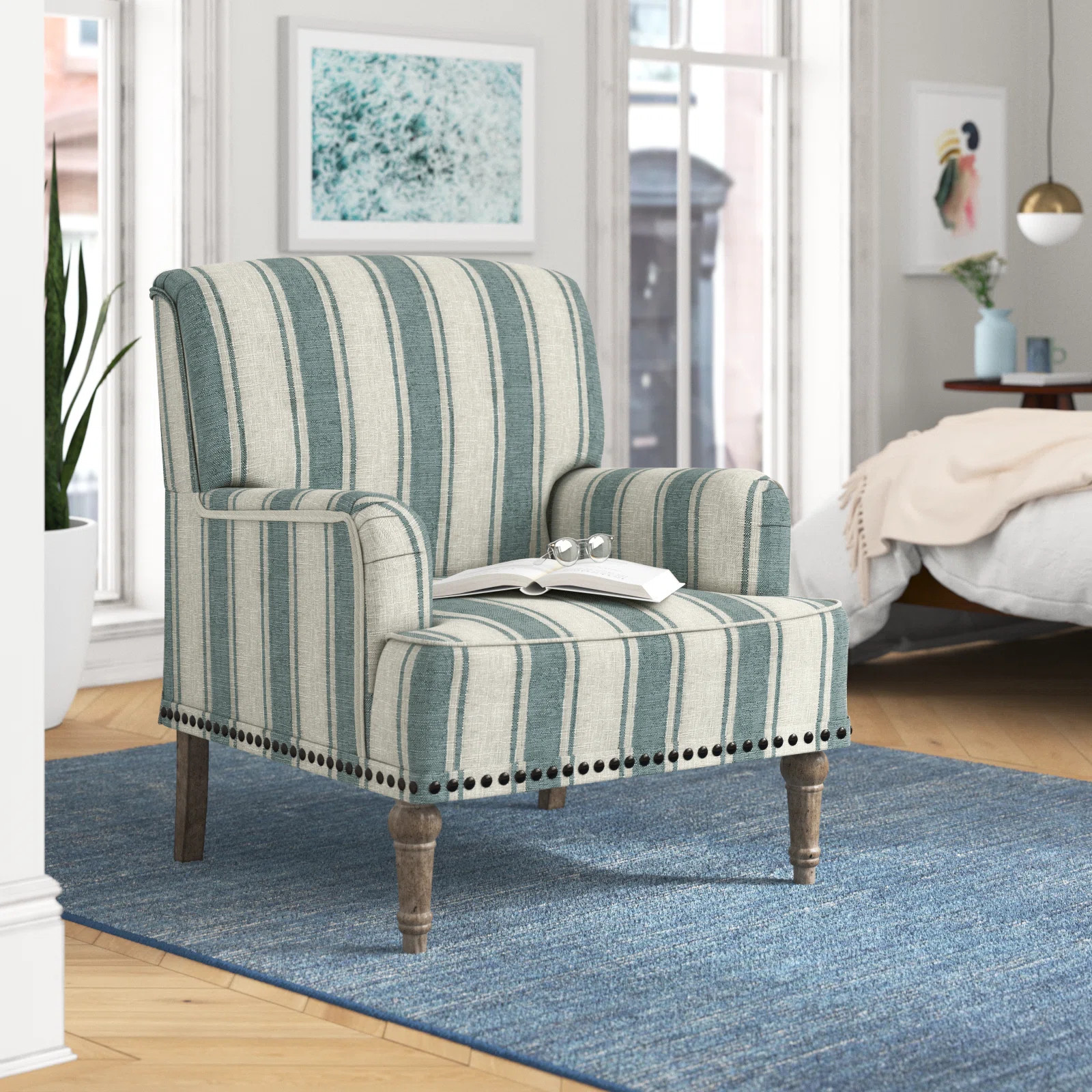 Arching Armchair with Solid Wood Legs and Nailhead Trim | Wayfair North America