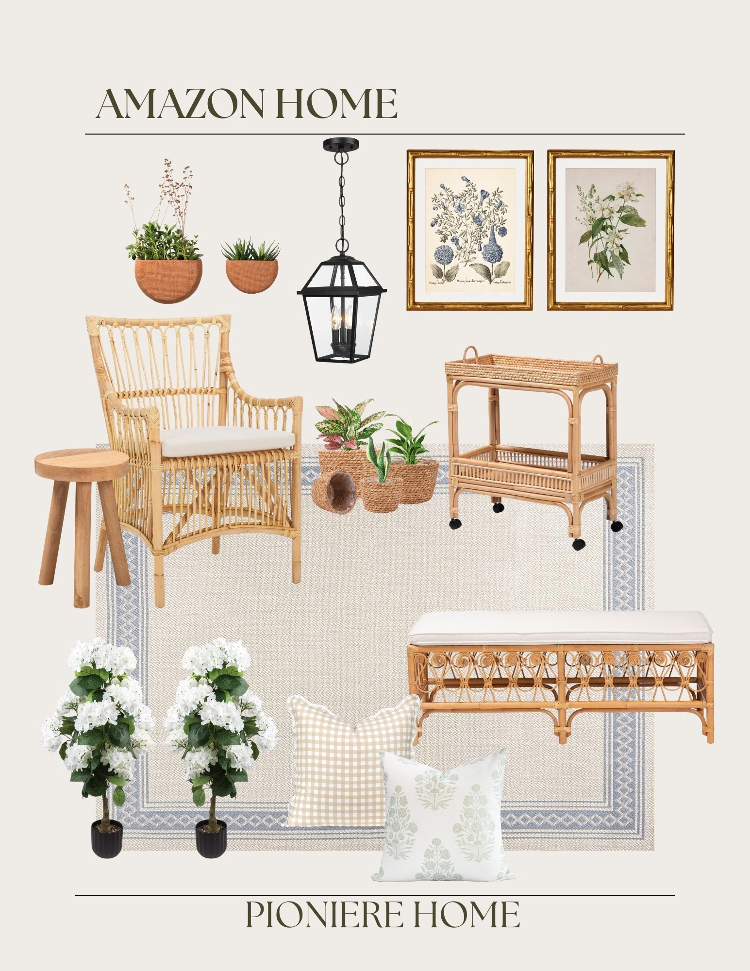 Amazon home. Cottage style. Woven furniture. Woven bar cart. Faux hydrangeas. Outdoor pillows. Blue and white home. Spring home. Affordable home finds. Sun room living space inspo  

#LTKSeasonal #LTKSaleAlert #LTKHome