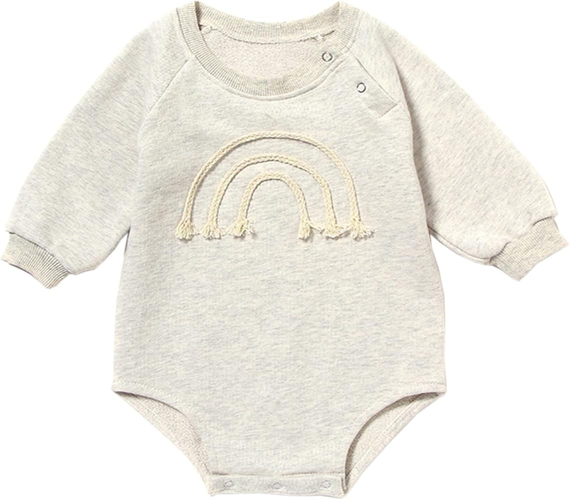 Baby Girl Boy Crewneck Sweatshirt Romper, Long Sleeve Rainbow Pullover Sweater Top Warm Fall Wint... | Amazon (US)