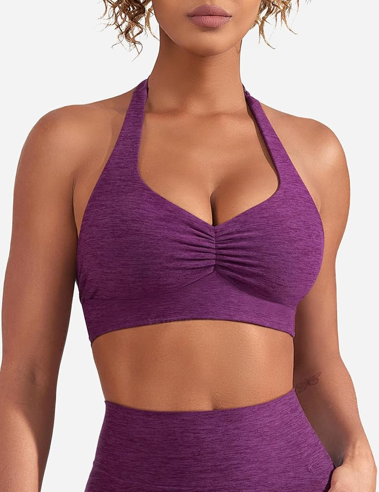 YEOREO Women's Sports Bra Backless Sports Bra Crush Halter Sport Bra Padded Workout Yoga Top | Amazon (US)