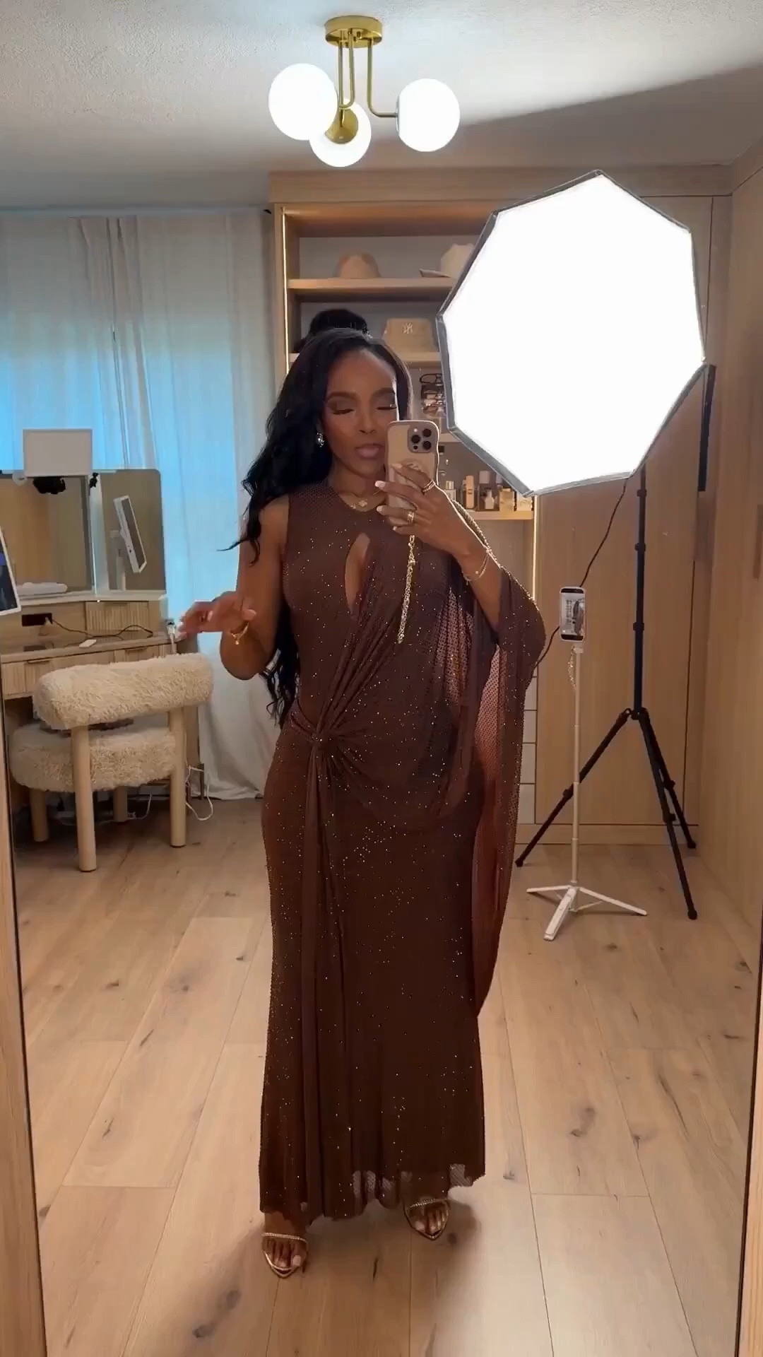 Soft glam in chocolate shimmer ✨🤎  

The draping, the subtle sparkle, the flow — this is the definition of elegant statement. Perfect for weddings, formal events, or a luxe birthday dinner.  

Tap to shop 🤎  

Follow me on Instagram and YouTube @kirasfashionfinds  

#LTKgrwm